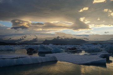 sunset over glacier lagoon