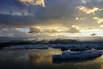 sunset over glacier lagoon