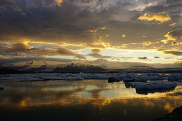 sunset over glacier lagoon