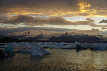 sunset over glacier lagoon