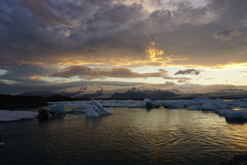 sunset over glacier lagoon