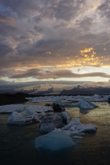 sunset over glacier lagoon