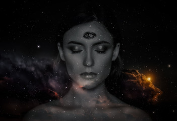 Fototapeta Woman with third eye on head - supernatural sense concept. obraz