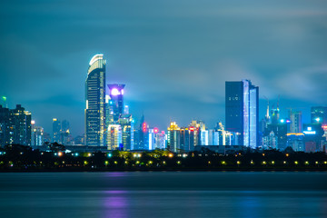 Shenzhen city skyline night scenery, China