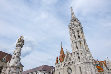 Matthias Church, the Roman Catholic church located in Budapest, Hungary, in front of the Fisherman's Bastion at the heart of Buda's Castle District.