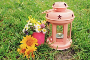 Beautiful wildflowers in a bucket