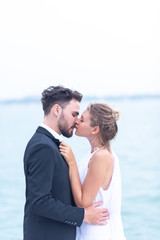 Obraz premium Business couples are celebrating in a yacht, Honeymoon summer trip