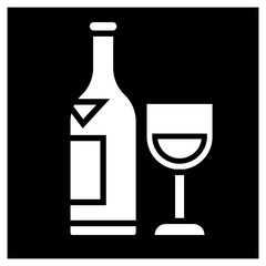 3908 Bottle with a glass. Monochrome flat image of beverage containers and spill.