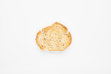 Appetizing slice of lightly fried bread. White background.