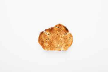 Appetizing slice of fried bread. White background.