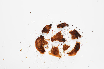 Sliced ​​and crumbs of fried bread isolated on white.