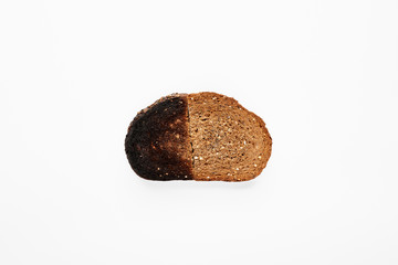 A slice from halves of rye and toast bread isolated on white.