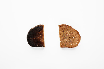 Slices of toast and rye bread isolated on white.
