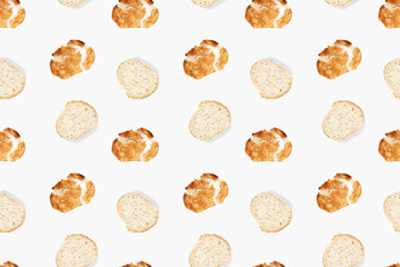  Slices of fried and fresh bread pattern on a white background.
