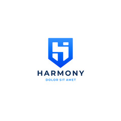 Fototapeta premium Premium letter H logo design. Shield shape. Protection security guard symbol. Luxury abstract linear business logotype. Creative elegant vector monogram.