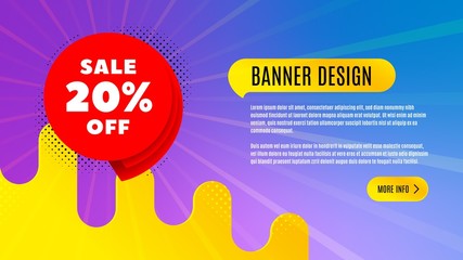 Sale 20% off badge. Discount banner shape. Coupon bubble icon. Abstract background design. Banner with offer badge. Vector