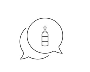 Brandy bottle line icon. Chat bubble design. Whiskey or Scotch alcohol sign. Outline concept. Thin line brandy bottle icon. Vector
