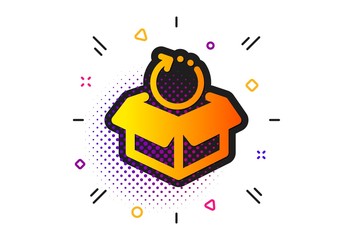 Delivery parcel sign. Halftone circles pattern. Return package icon. Cargo goods box symbol. Classic flat return package icon. Vector