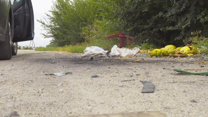 The driver throw garbage on the side of the road. Environmental