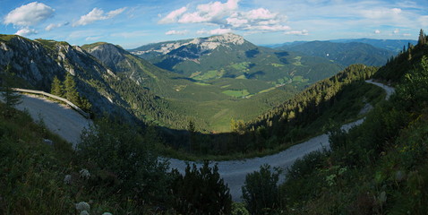 View of the valley between Rax and Schneealpe in Lower Austria, Europe