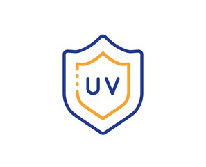 Skin care sign. Uv protection cream line icon. Cosmetic lotion symbol. Colorful outline concept. Blue and orange thin line uv protection icon. Vector