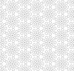 Simple lines, seamless kaleidoscope style abstract black & white B&W geometry pattern, isolated on white background.