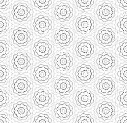 Simple lines, seamless kaleidoscope style abstract black & white B&W geometry pattern, isolated on white background.