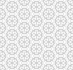 Simple lines, seamless kaleidoscope style abstract black & white B&W geometry pattern, isolated on white background.