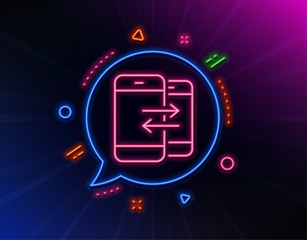 Phone Communication line icon. Neon laser lights. Incoming and Outgoing call sign. Conversation or SMS symbol. Glow laser speech bubble. Neon lights chat bubble. Vector