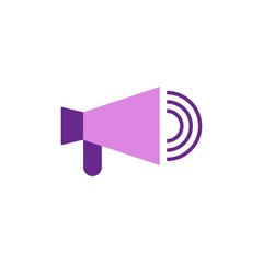 Sound icon in trendy flat style. Sound icon image, loudspeaker sound icon illustration or graphic design megaphone. Illustration of a flat design style on a white background.