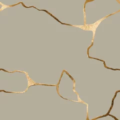 Gordijnen Naadloze handgetekende patroon Japanse stijl met gebroken gouden lijnen voor branding en bruiloft briefpapier ontwerp © Julia