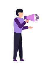 Man with a megaphone, isolated illustration, guy shouting into a loudspeaker.
