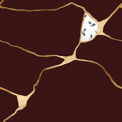 Seamless hand drawn patter Japan style with broken gold lines for branding and wedding stationery design