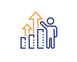 Work result sign. Employee results line icon. Statistics chart symbol. Colorful outline concept. Blue and orange thin line employee results icon. Vector