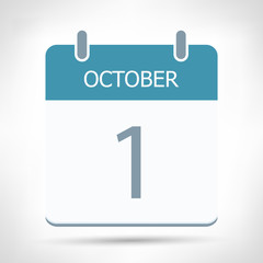 October 1 - Calendar Icon - Calendar flat design template