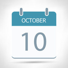 October 10 - Calendar Icon - Calendar flat design template