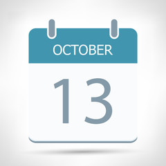 October 13 - Calendar Icon - Calendar flat design template