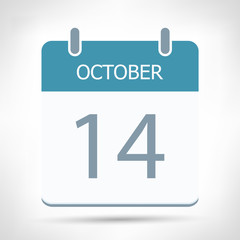 October 14 - Calendar Icon - Calendar flat design template