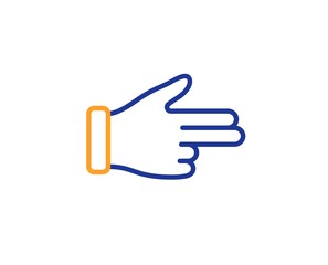 Two fingers palm sign. Click hand line icon. Direction gesture symbol. Colorful outline concept. Blue and orange thin line click hand icon. Vector