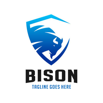 bison shield logo design template