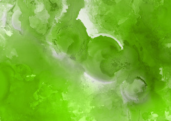 Hand painted alcohol ink background. Abstract delicate green texture. Contemporary wallpaper. 