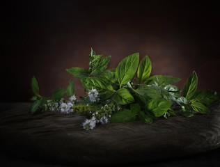 fresh mint on a wooden background
