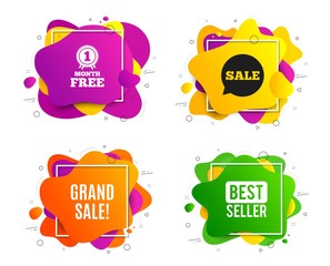 Grand sale symbol. Liquid shape, various colors. Special offer price sign. Advertising discounts symbol. Geometric vector banner, square frames. Grand sale text. Gradient shape badge. Vector