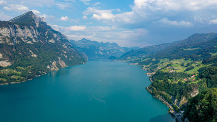 Fototapeta na wymiar Lake Walensee in the Swiss Alps of Switzerland