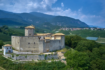 Panoramic view of the Castel Belasi region of Trento north of Italy. The castle is surrounded by...