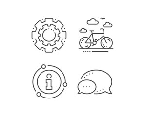 Bike rental line icon. Chat bubble, info sign elements. Bicycle rent sign. Hotel service symbol. Linear bike rental outline icon. Information bubble. Vector