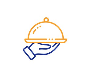 Dinner sign. Restaurant food line icon. Hotel room service symbol. Colorful outline concept. Blue and orange thin line restaurant food icon. Vector