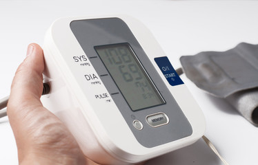 Blood pressure monitor isolated on white background. Medical equipment.Copy space