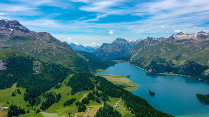Fototapeta na wymiar Aerial view over Lake Sils in Switzerland