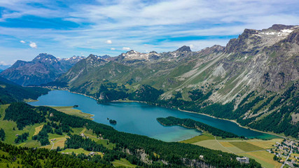 Naklejka na ściany i meble Amazing view over Lake Sils and the Engadin region in Switzerland